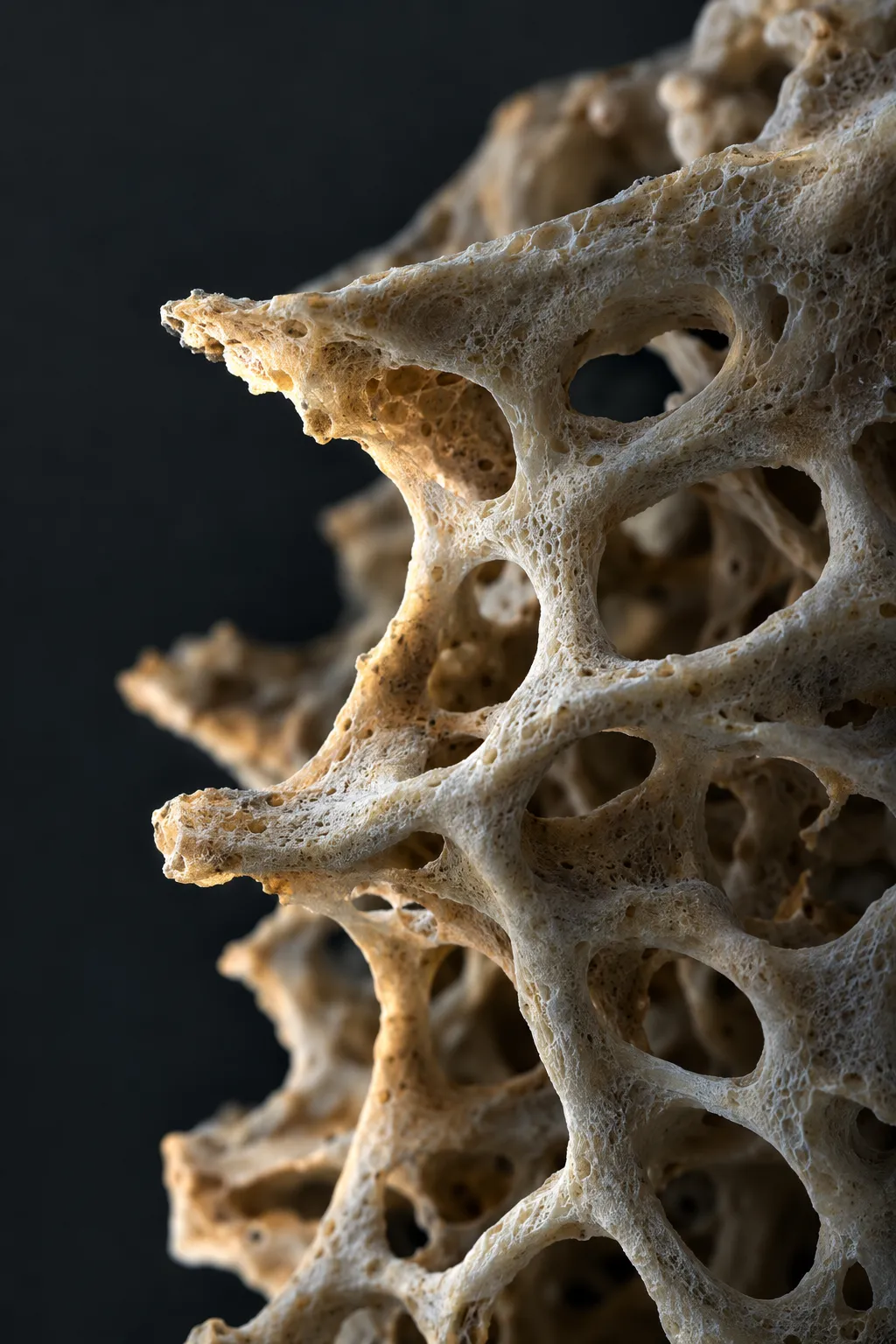 Macro photograph of porous cancellous bone lattice